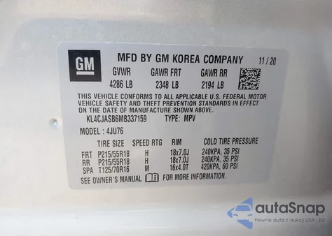 2021 Buick Encore Fwd Preferred из США, поврежденный, VIN KL4CJASB6MB337159